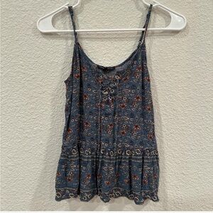 Floral Lace-Up Blue Top